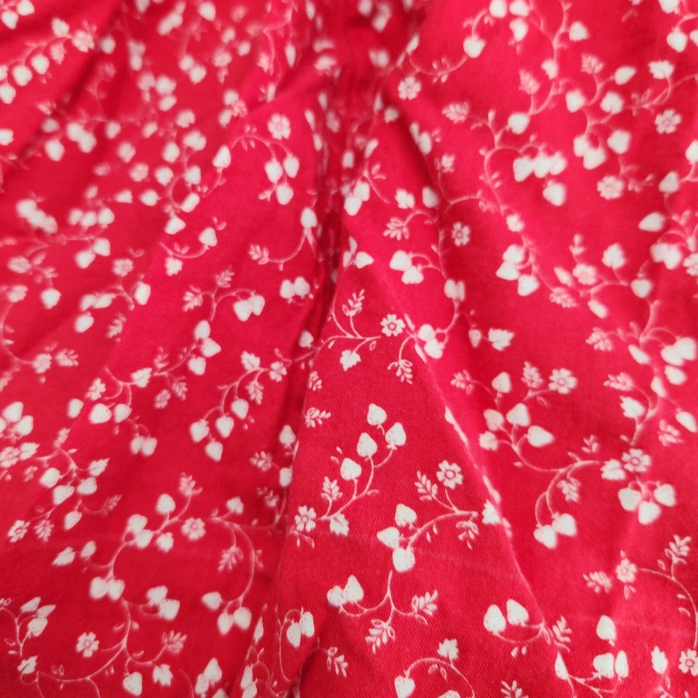 Vintage Handmade Red White Floral Smocked Dress Peter Pan Collar Toddler